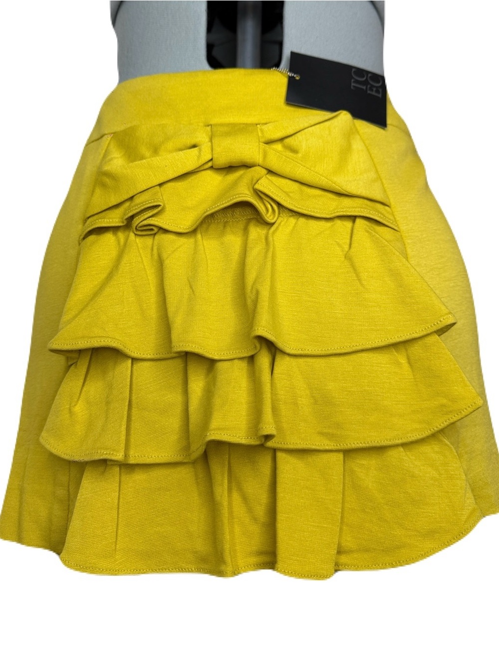 NWT Yellow Ruffle Tiered Bow Mini Skirt M